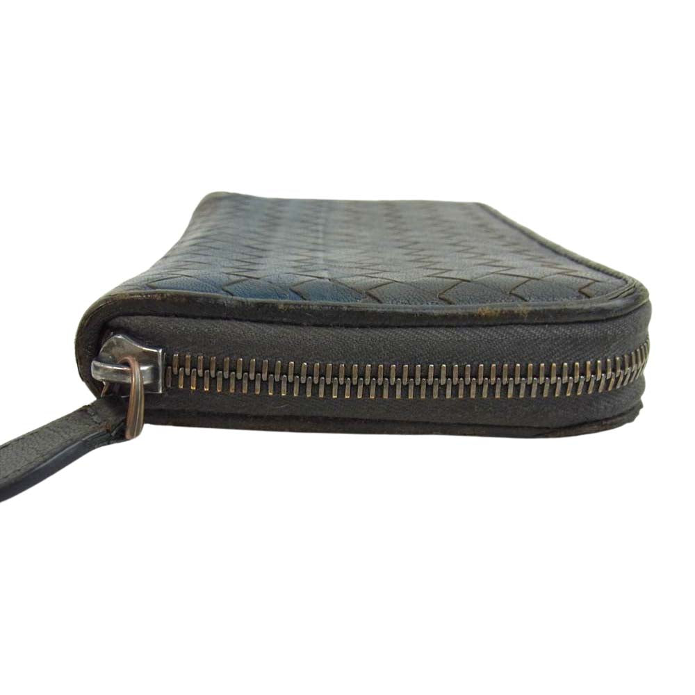 BOTTEGAVENETA ボッテガヴェネタ B05691186M イントレチャート ラウンドジップ ウォレット ダークブラウン系【中古】