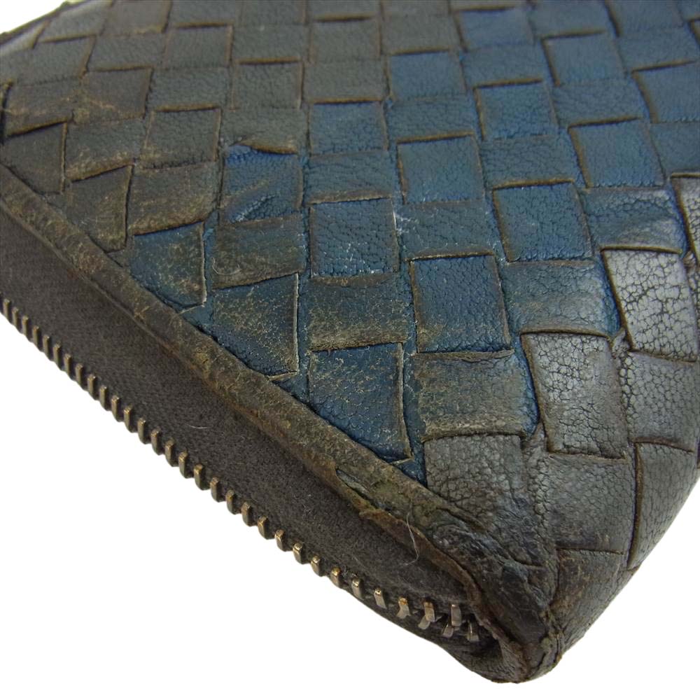 BOTTEGAVENETA ボッテガヴェネタ B05691186M イントレチャート ラウンドジップ ウォレット ダークブラウン系【中古】