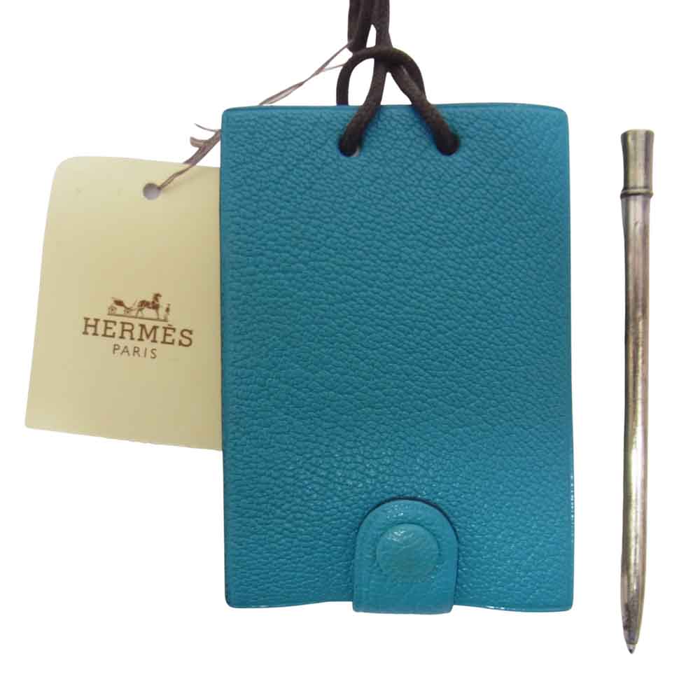 HERMES エルメス ネックストラップ付 メモ帳 ブルー系【中古】