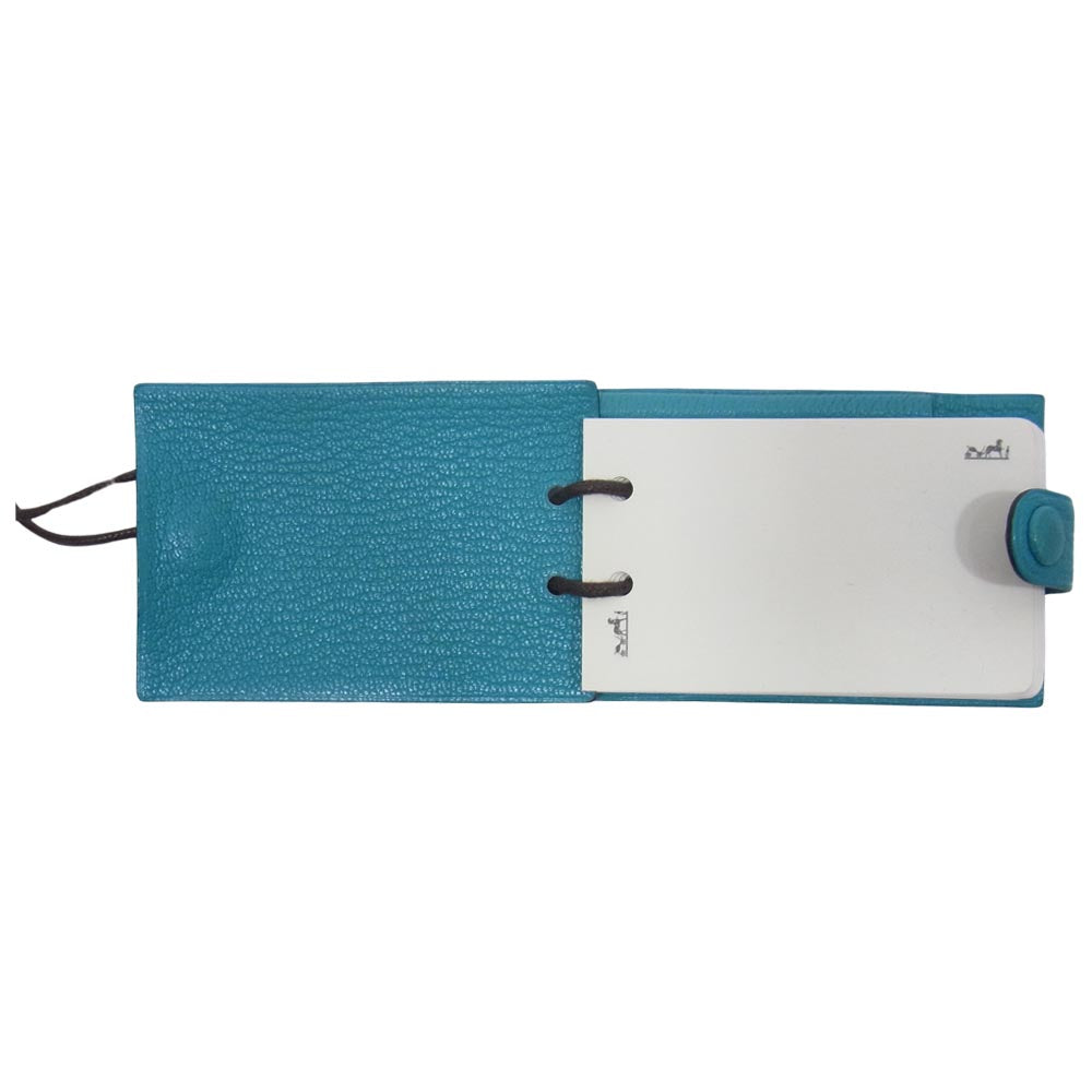 HERMES エルメス ネックストラップ付 メモ帳 ブルー系【中古】