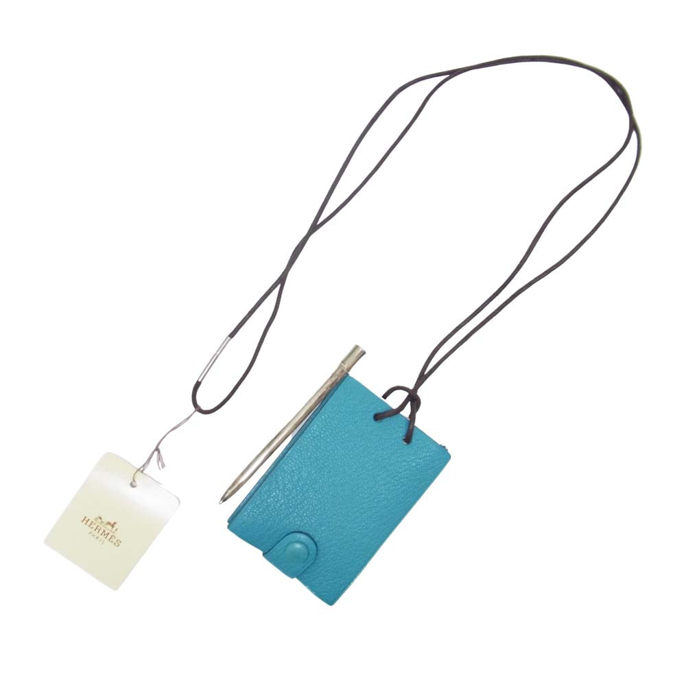 HERMES エルメス ネックストラップ付 メモ帳 ブルー系【中古】