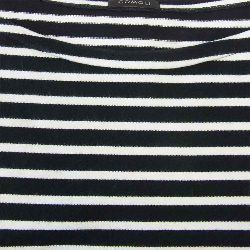 COMOLI コモリ 18SS M01-05004 バスクシャツ ボートネック ボーダー カットソー 長袖 Tシャツ ネイビー系 ホワイト系 2【中古】