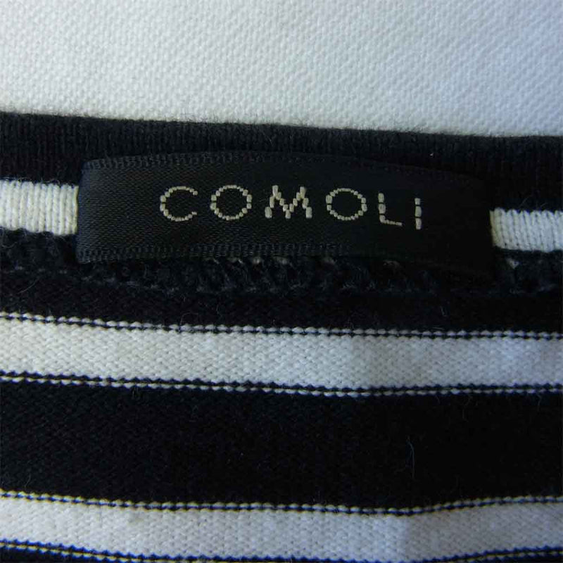 COMOLI コモリ 18SS M01-05004 バスクシャツ ボートネック ボーダー カットソー 長袖 Tシャツ ネイビー系 ホワイト系 2【中古】