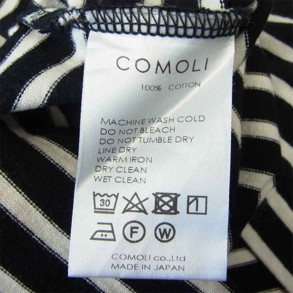 COMOLI コモリ 18SS M01-05004 バスクシャツ ボートネック ボーダー カットソー 長袖 Tシャツ ネイビー系 ホワイト系 2【中古】