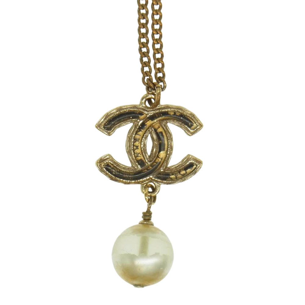 CHANEL シャネル A13P ココマーク フェイクパール ネックレス ゴールド系【中古】