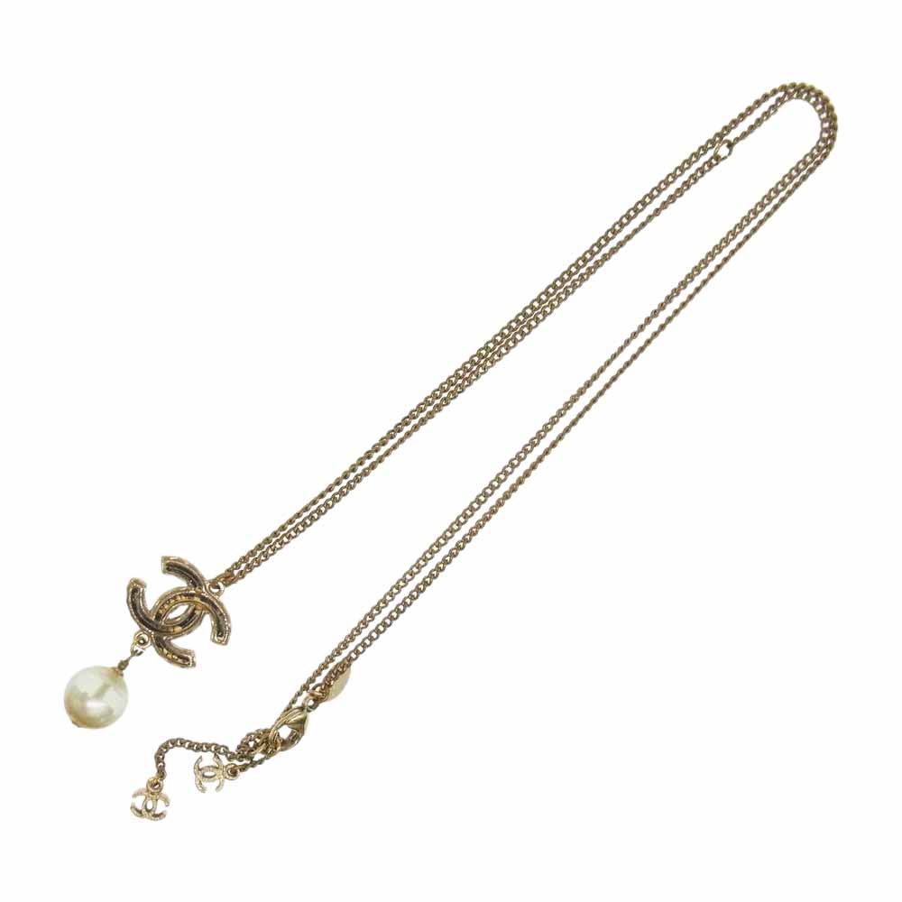 CHANEL シャネル A13P ココマーク フェイクパール ネックレス ゴールド系【中古】