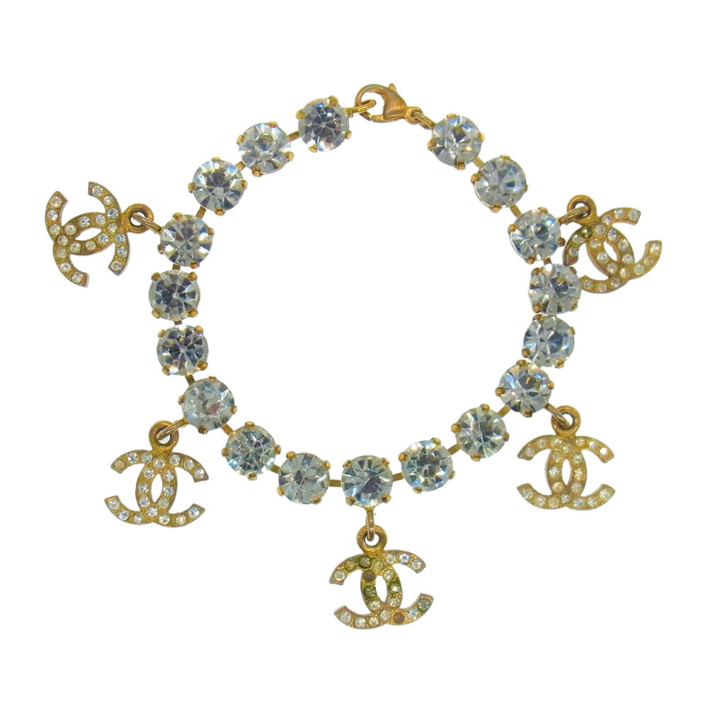 CHANEL シャネル 95P ココマーク ビジュー ラインストーン ブレスレット ゴールド系【中古】