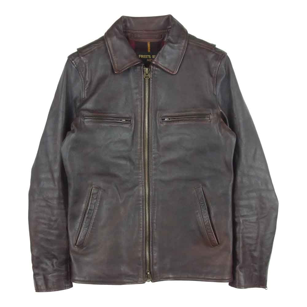 フリーズショップ 裏地チェックネル ホースハイド レザー シングル ライダース ジャケット ダークブラウン系 S【中古】