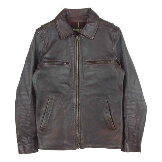 フリーズショップ 裏地チェックネル ホースハイド レザー シングル ライダース ジャケット ダークブラウン系 S【中古】