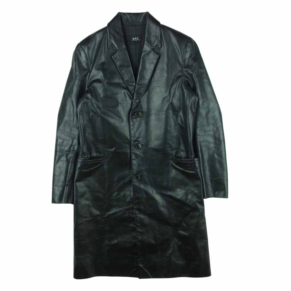 A.P.C. アーペーセー オールド カウレザー チェスター コート 牛革 フランス製 ブラック系 S【中古】