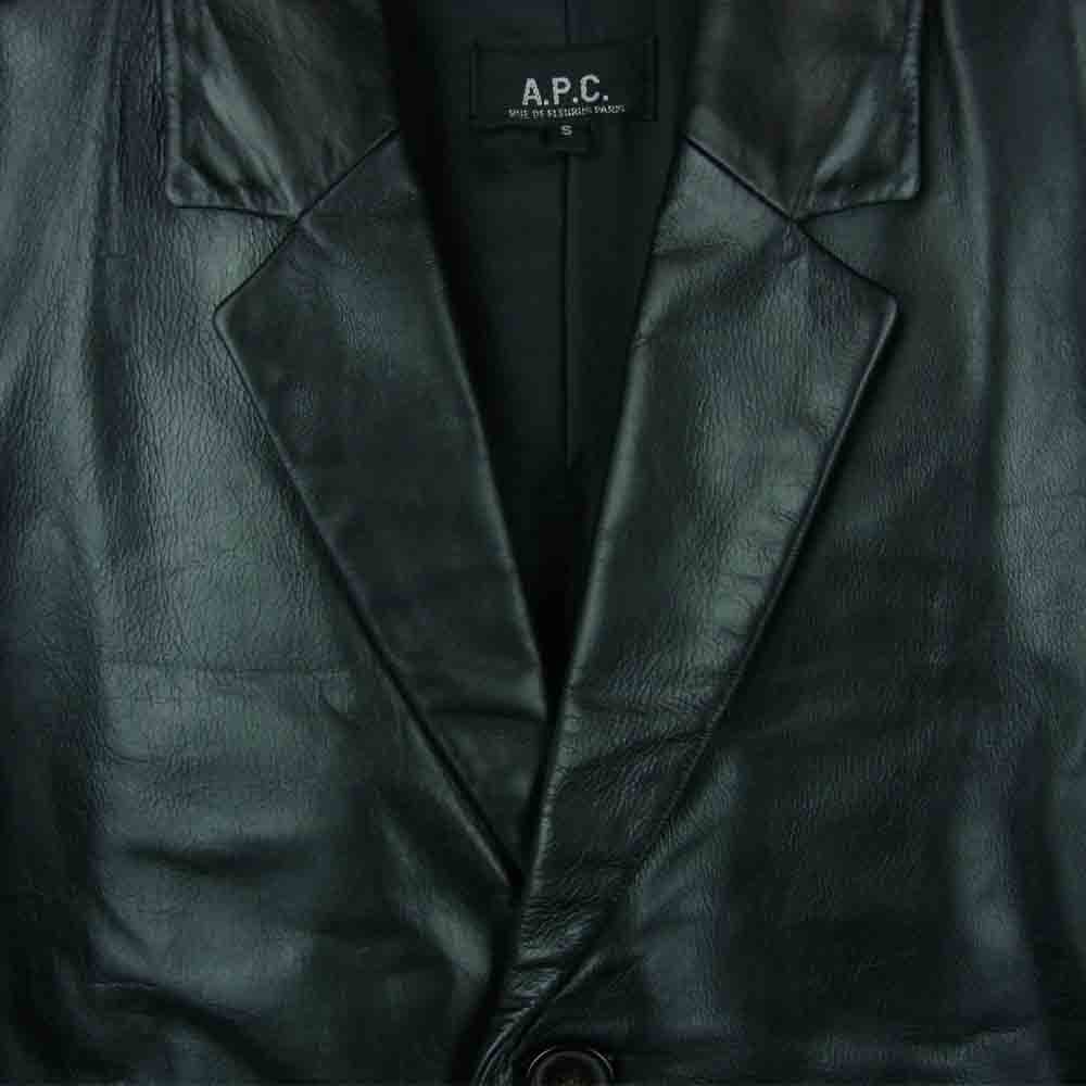 A.P.C. アーペーセー オールド カウレザー チェスター コート 牛革 フランス製 ブラック系 S【中古】