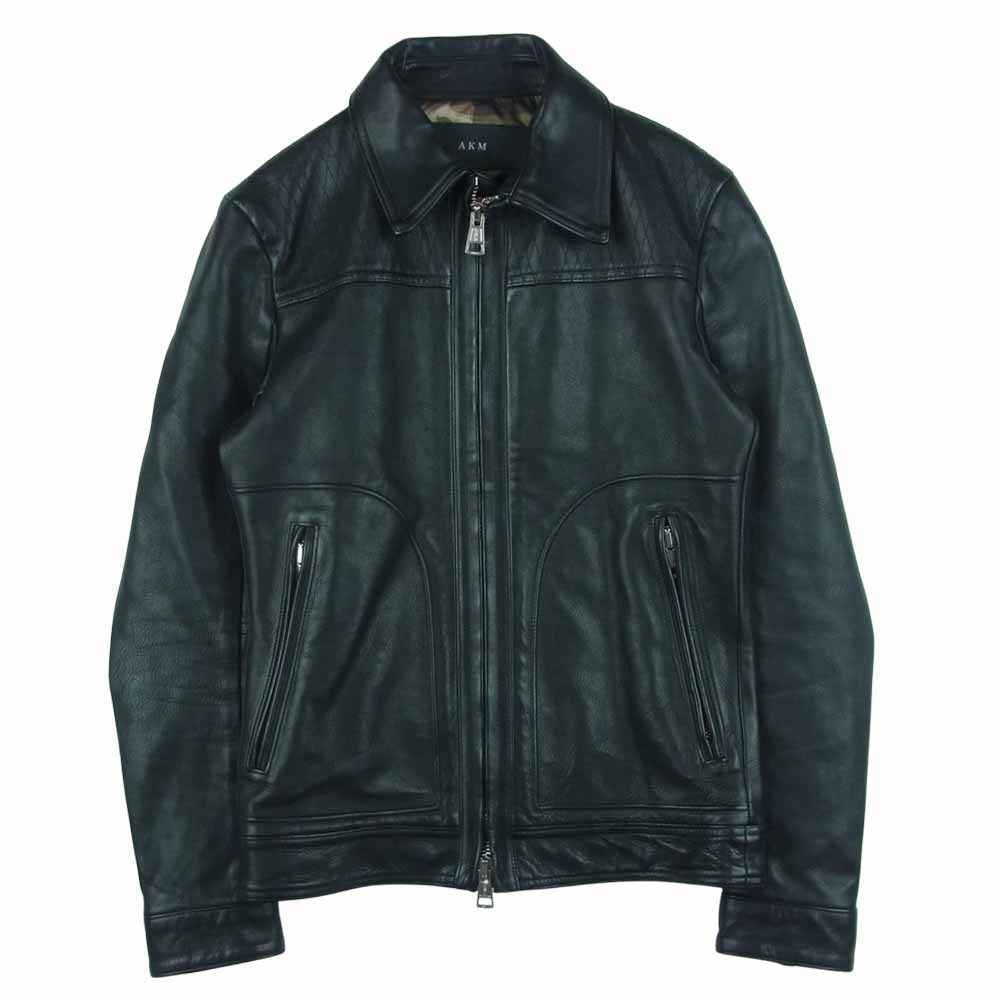 AKM エイケイエム B063-COW016 QUILTING RIDERS 裏地カモフラ カウレザー キルティング シングル ライダース ジャケット ブラック系 S【中古】