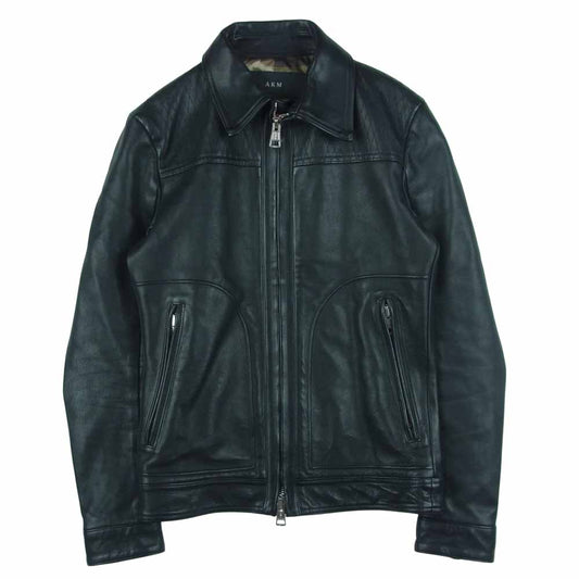 AKM エイケイエム B063-COW016 QUILTING RIDERS 裏地カモフラ カウレザー キルティング シングル ライダース ジャケット ブラック系 S【中古】