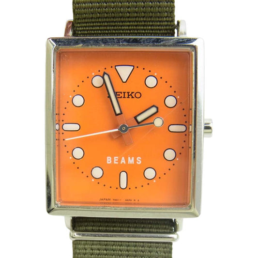 SEIKO セイコー × BEAMS ビームス 型番 7N01-HZDO スクエア クォーツ リスト ウォッチ オリーブ系【中古】