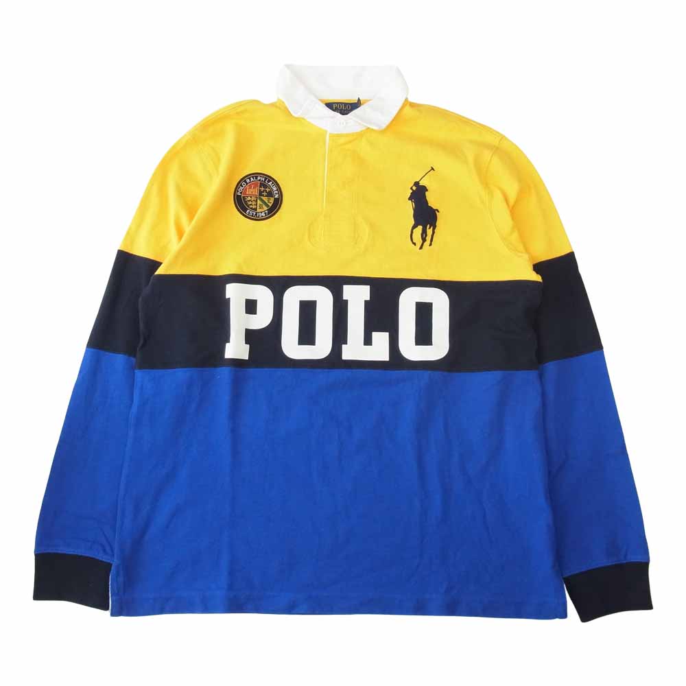 POLO RALPH LAUREN ポロ・ラルフローレン ロゴ 長袖 ポロシャツ イエロー系 ブルー系【中古】