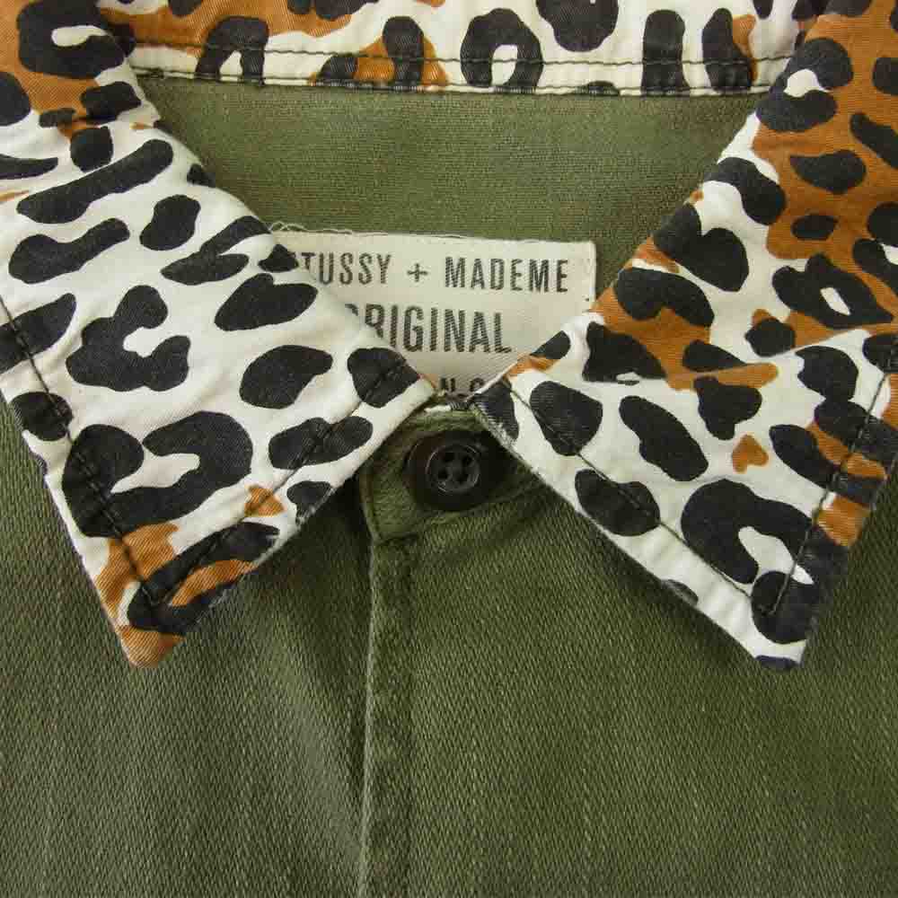 STUSSY ステューシー × MADEME メイドミー 襟 レオパード ミリタリーシャツ カーキ系 S【中古】