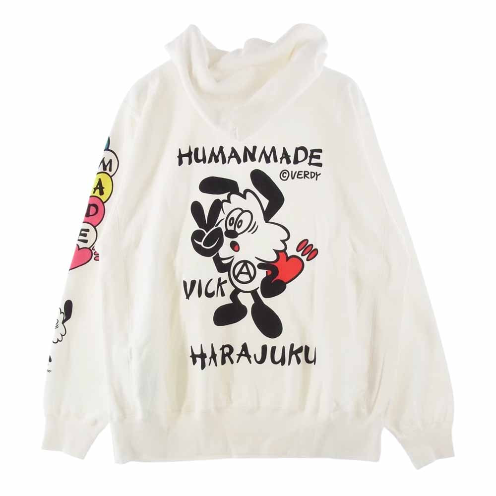 HUMAN MADE ヒューマンメイド XX23CS001 VERDY ヴェルディ VickPizza Hoodie プリント プルオーバー パーカー ホワイト系 XL【美品】【中古】