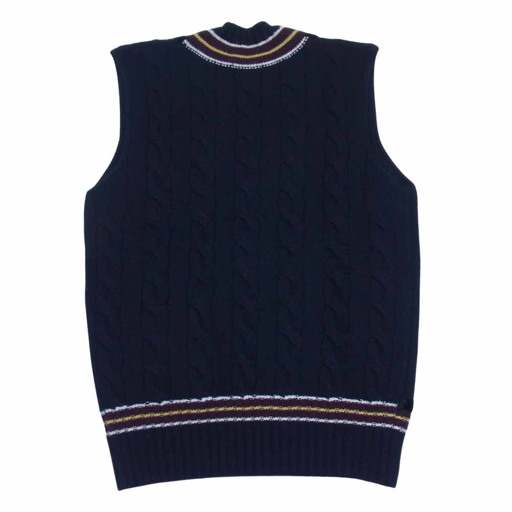DRIES VAN NOTEN ドリスヴァンノッテン 国内正規品 カシミア混 ワッペン刺繍 ノースリーブ Vネック ニット セーター ベスト ネイビー系 S【中古】