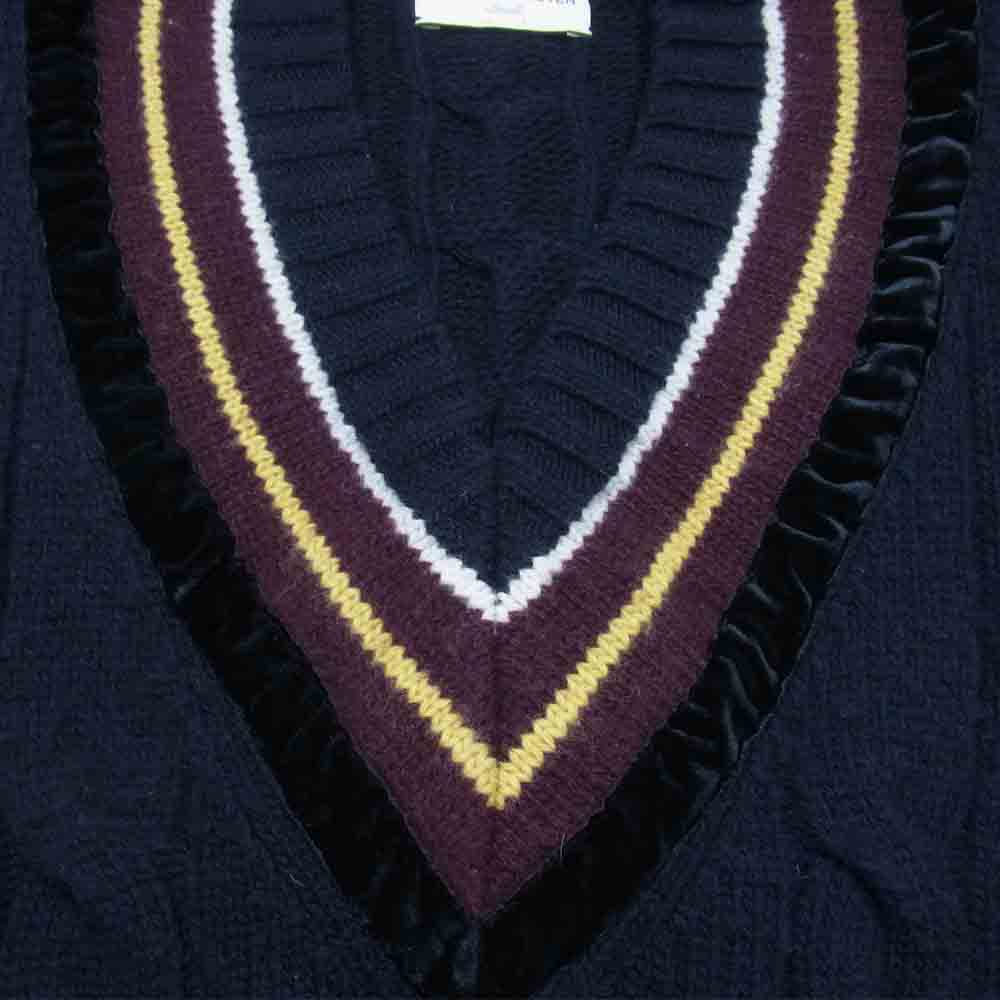 DRIES VAN NOTEN ドリスヴァンノッテン 国内正規品 カシミア混 ワッペン刺繍 ノースリーブ Vネック ニット セーター ベスト ネイビー系 S【中古】