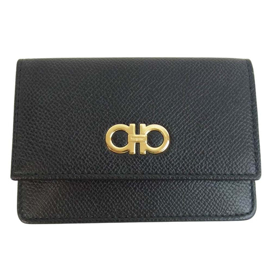 Salvatore Ferragamo サルヴァトーレフェラガモ 1R-22D148 Wガンチーニ キーリング付き カードケース 名刺入れ ブラック系【中古】