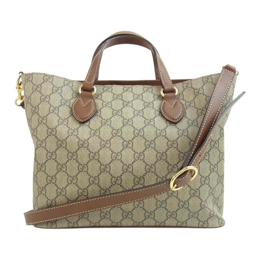 GUCCI グッチ 473387 GG Supreme Monogram Small Tote スプリーム モノグラム レザー 2WAY バッグ ブラウン系【中古】