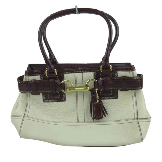 COACH コーチ 10212 ハンプトンズ ハンド バッグ オフホワイト系 ブラウン系【中古】