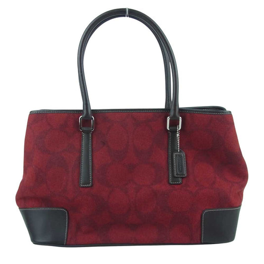 COACH コーチ 7721 シグネチャー ウール トート バッグ レッド系 ダークブラウン系【中古】