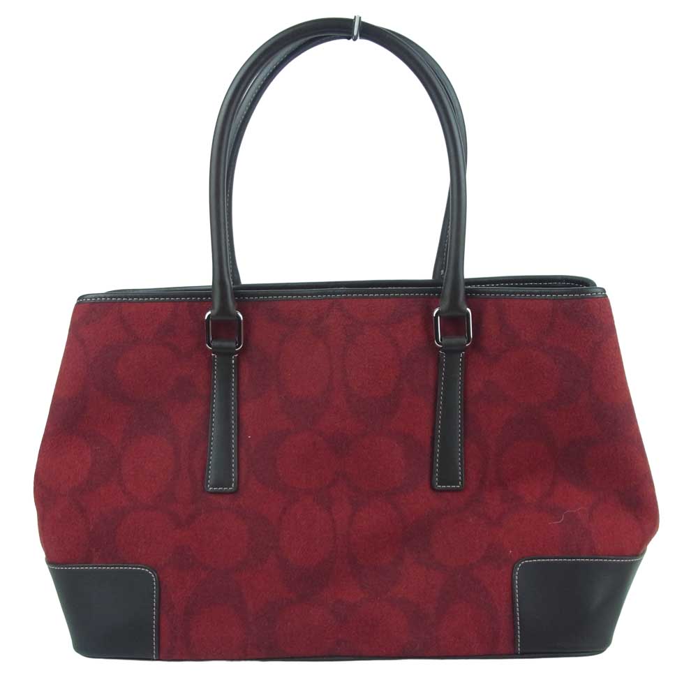 COACH コーチ 7721 シグネチャー ウール トート バッグ レッド系 ダークブラウン系【中古】