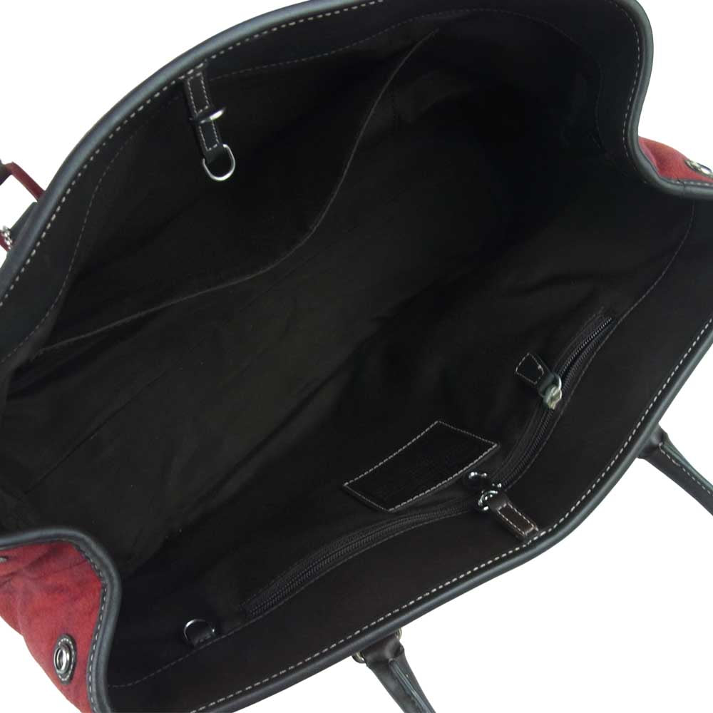 COACH コーチ 7721 シグネチャー ウール トート バッグ レッド系 ダークブラウン系【中古】