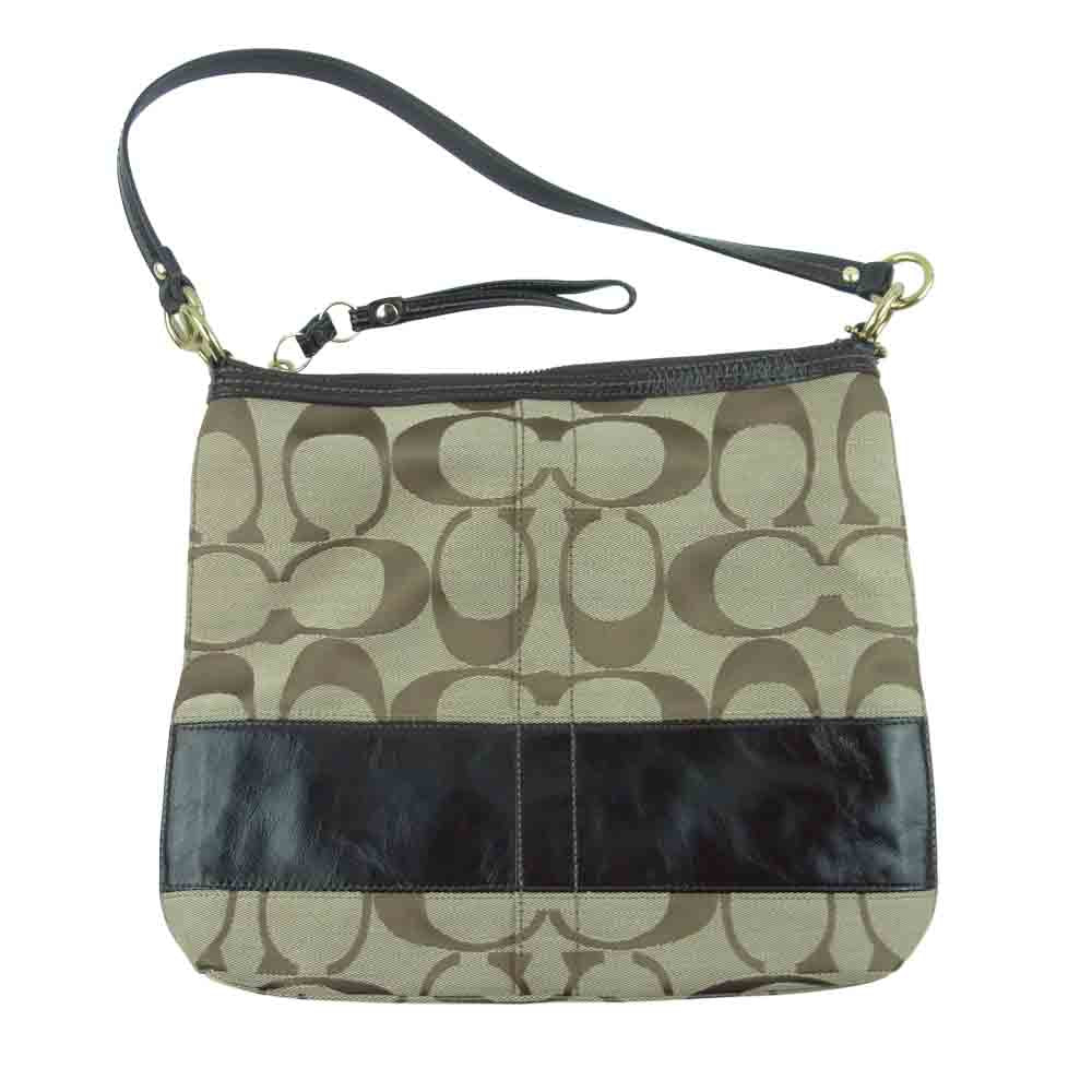 COACH コーチ 12825 シグネチャー 2way ショルダー バッグ ベージュ系 ダークブラウン系【中古】