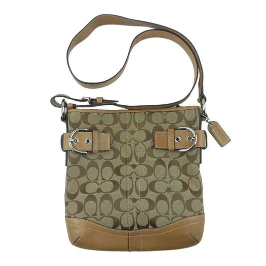 COACH コーチ 6740 シグネチャー レザー ショルダー バッグ ベージュ系【中古】