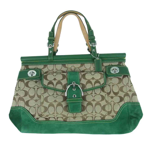 COACH コーチ 6876 シグネチャー ハンド バッグ ベージュ系 グリーン系【中古】
