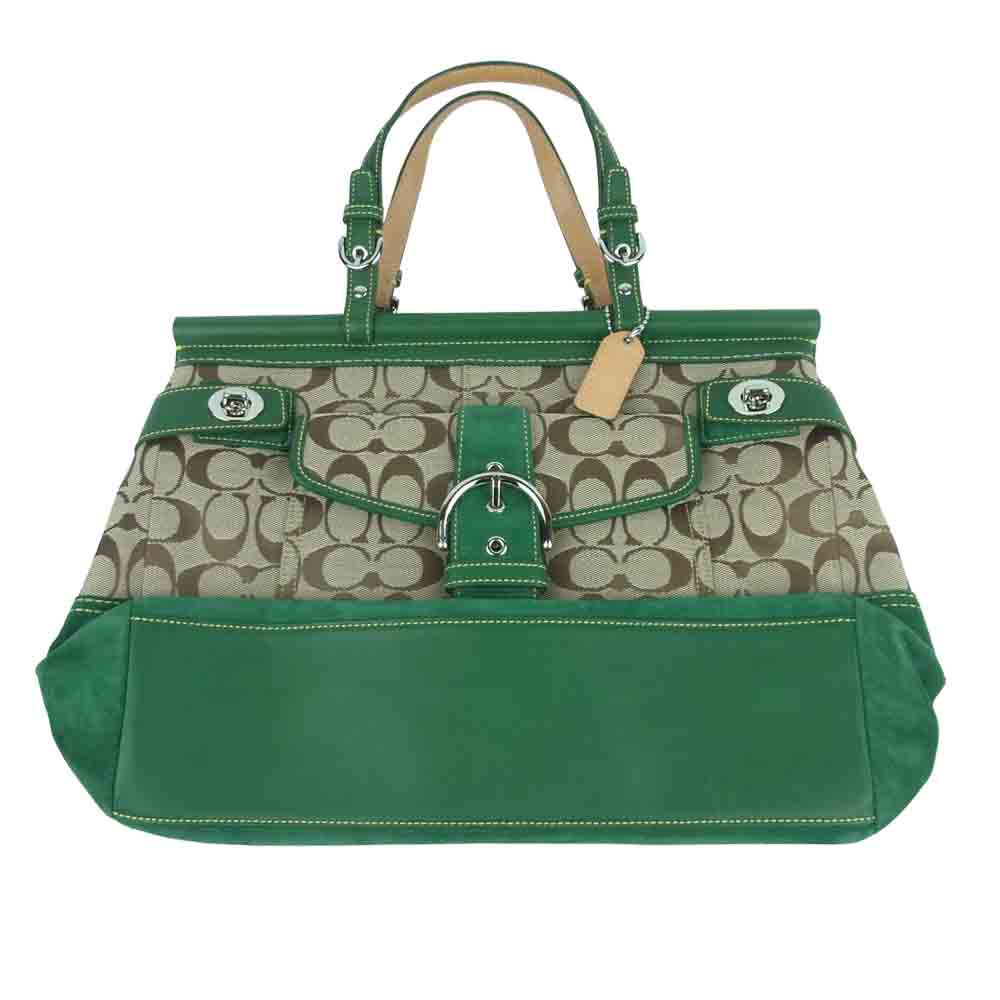COACH コーチ 6876 シグネチャー ハンド バッグ ベージュ系 グリーン系【中古】
