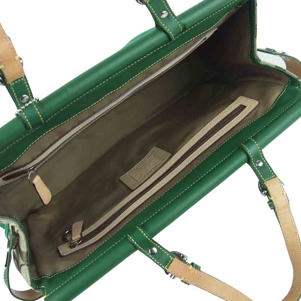 COACH コーチ 6876 シグネチャー ハンド バッグ ベージュ系 グリーン系【中古】