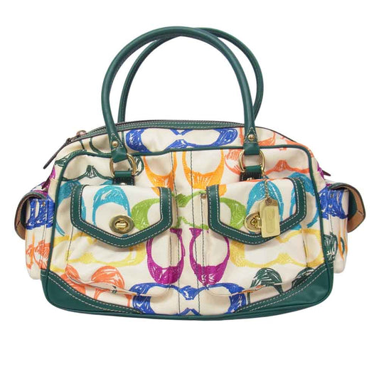 COACH コーチ 1847 スクリブルステッチポケットサッチェル バッグ グリーン系【中古】