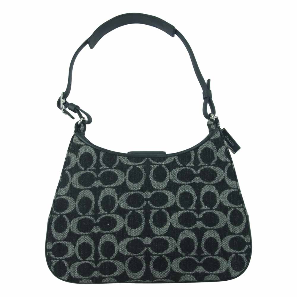 COACH コーチ 8139 シグネチャー ウール レザー ハンド バッグ ブラック系【中古】
