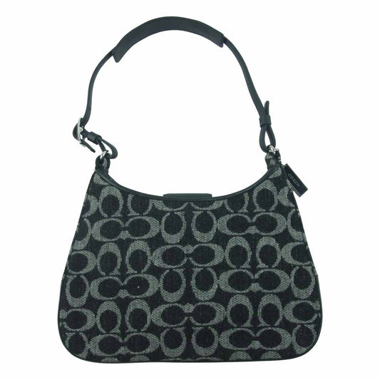 COACH コーチ 8139 シグネチャー ウール レザー ハンド バッグ ブラック系【中古】