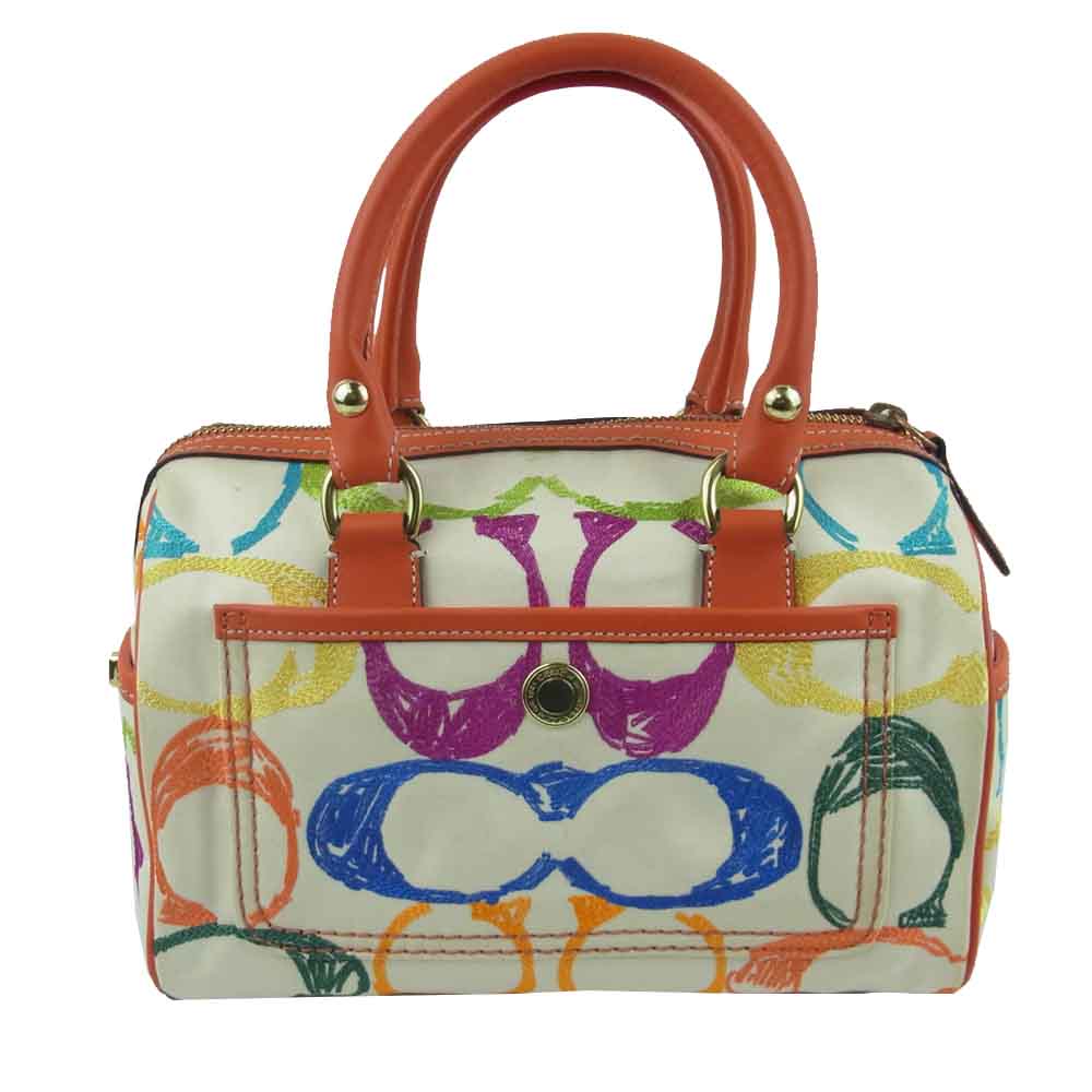 COACH コーチ 1857 シグネチャー ハンド バッグ オフホワイト系 オレンジ系【中古】