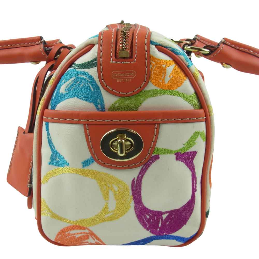 COACH コーチ 1857 シグネチャー ハンド バッグ オフホワイト系 オレンジ系【中古】