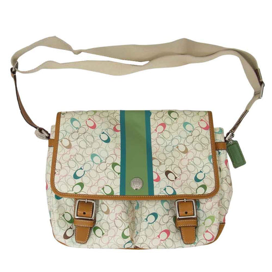 COACH コーチ F70287 シグネチャー メッセンジャー ショルダー バッグ オフホワイト系【美品】【中古】