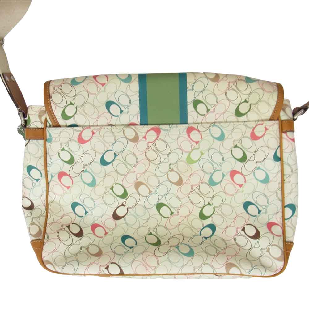 COACH コーチ F70287 シグネチャー メッセンジャー ショルダー バッグ オフホワイト系【美品】【中古】