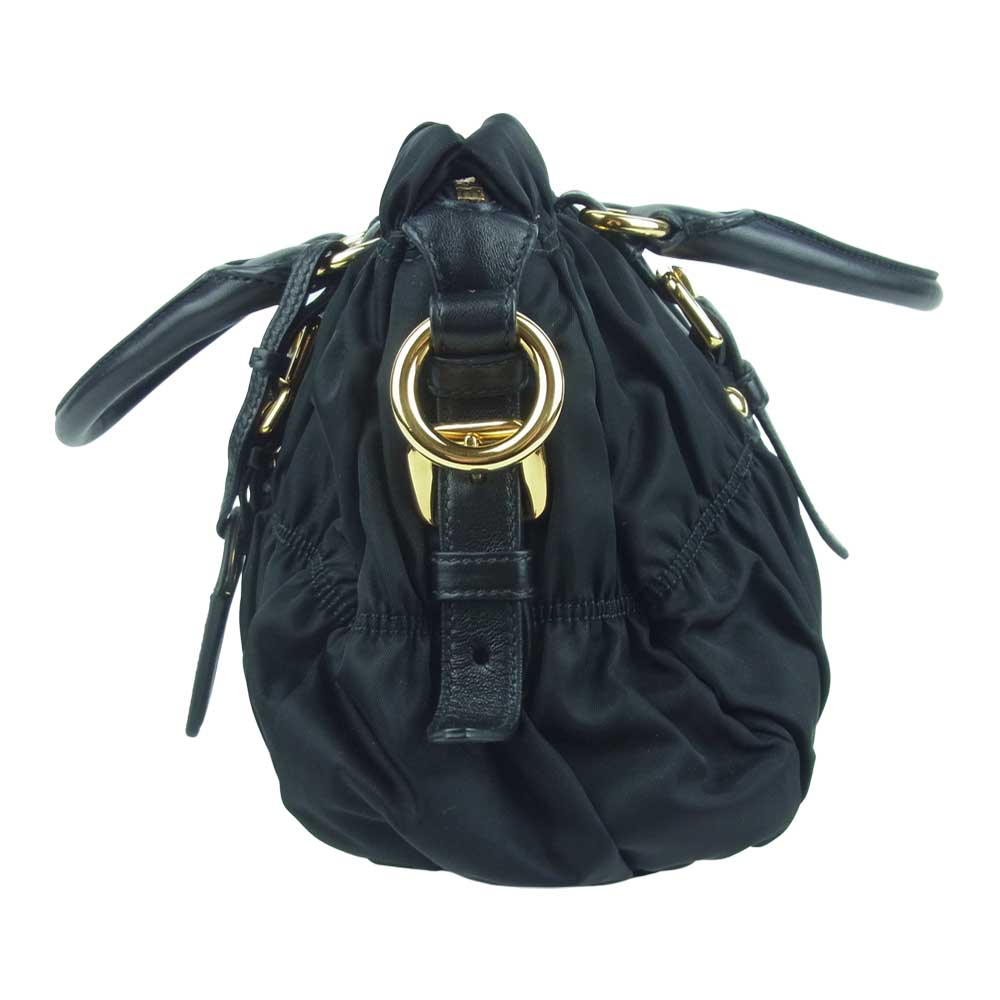 PRADA プラダ BN1407 TESSUTO GAUFRE ギャザー 2way ショルダー ハンド バッグ ブラック系【美品】【中古】