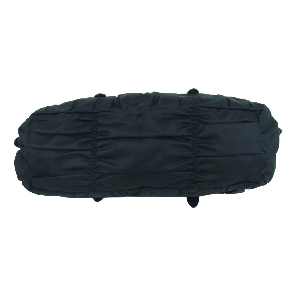 PRADA プラダ BN1407 TESSUTO GAUFRE ギャザー 2way ショルダー ハンド バッグ ブラック系【美品】【中古】