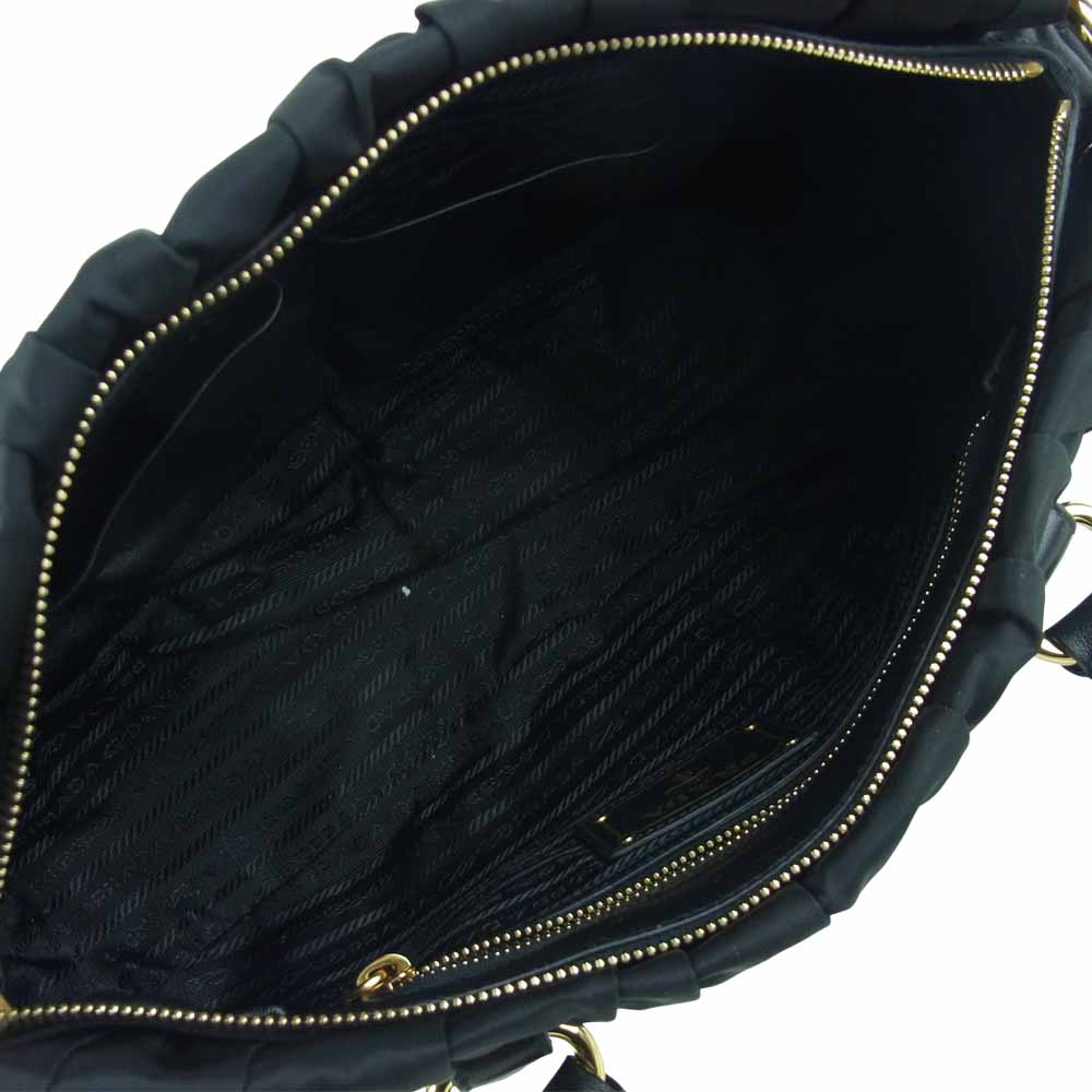 PRADA プラダ BN1407 TESSUTO GAUFRE ギャザー 2way ショルダー ハンド バッグ ブラック系【美品】【中古】