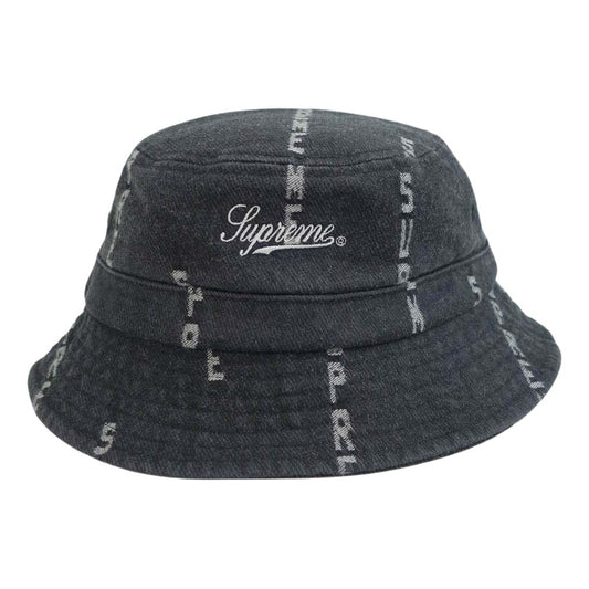 Supreme シュプリーム 20AW Logo Stripe Jacquard Denim Crusher ロゴ ジャカード ストライプ  デニム クラッシャーハット ブラック系 S/M【美品】【中古】