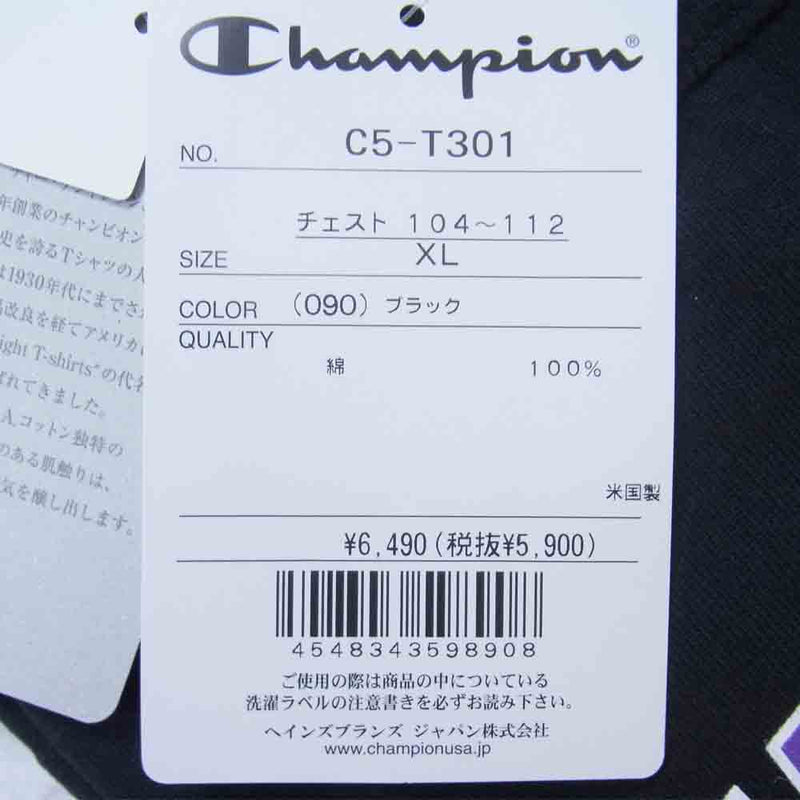 Champion チャンピオン C5-T301 プリント Ｔシャツ ブラック系 XL【新古品】【未使用】【中古】