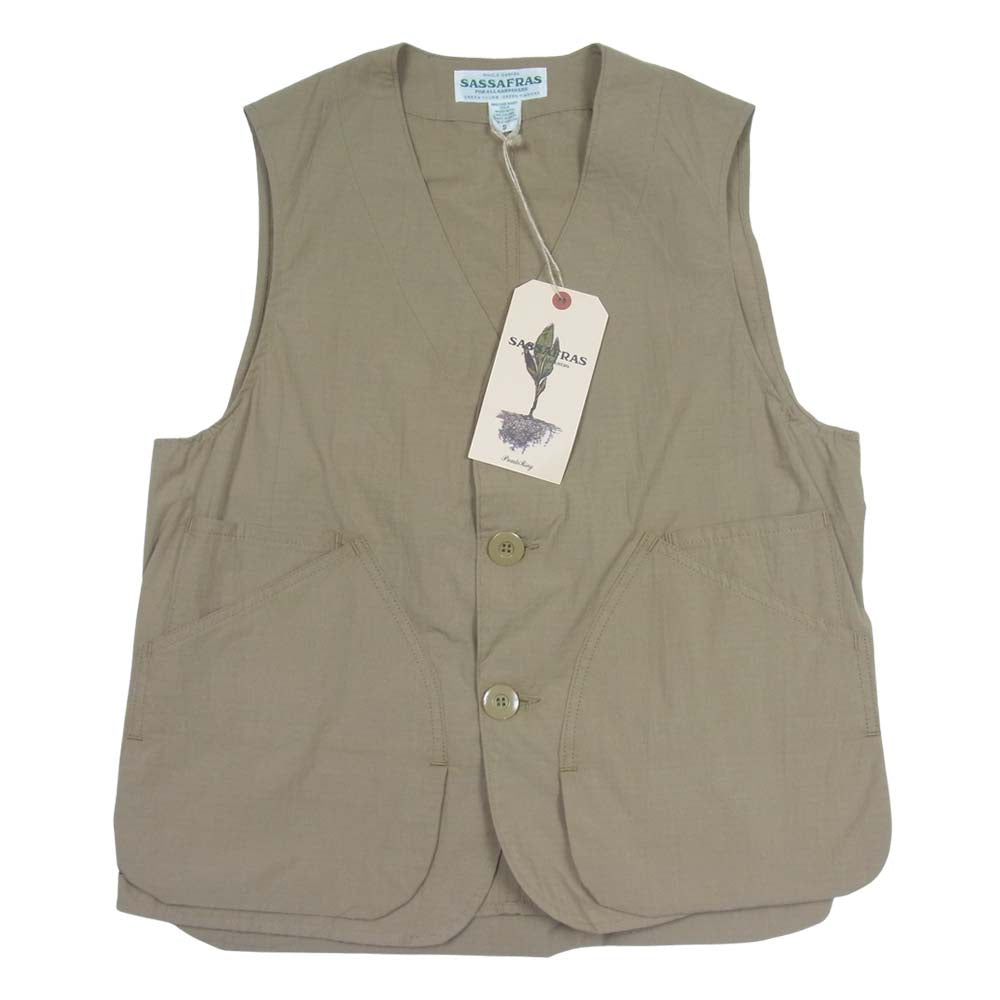 SASAFRAS ササフラス SF-211755 Landscaper Vest ランドスケーパー リップストップ ベスト ベージュ系 S【新古品】【未使用】【中古】
