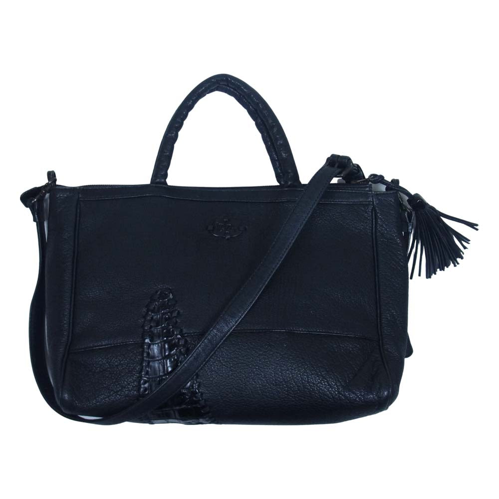 イビザ クロコ切替 レザー 2WAY ショルダー バッグ ブラック系【中古】