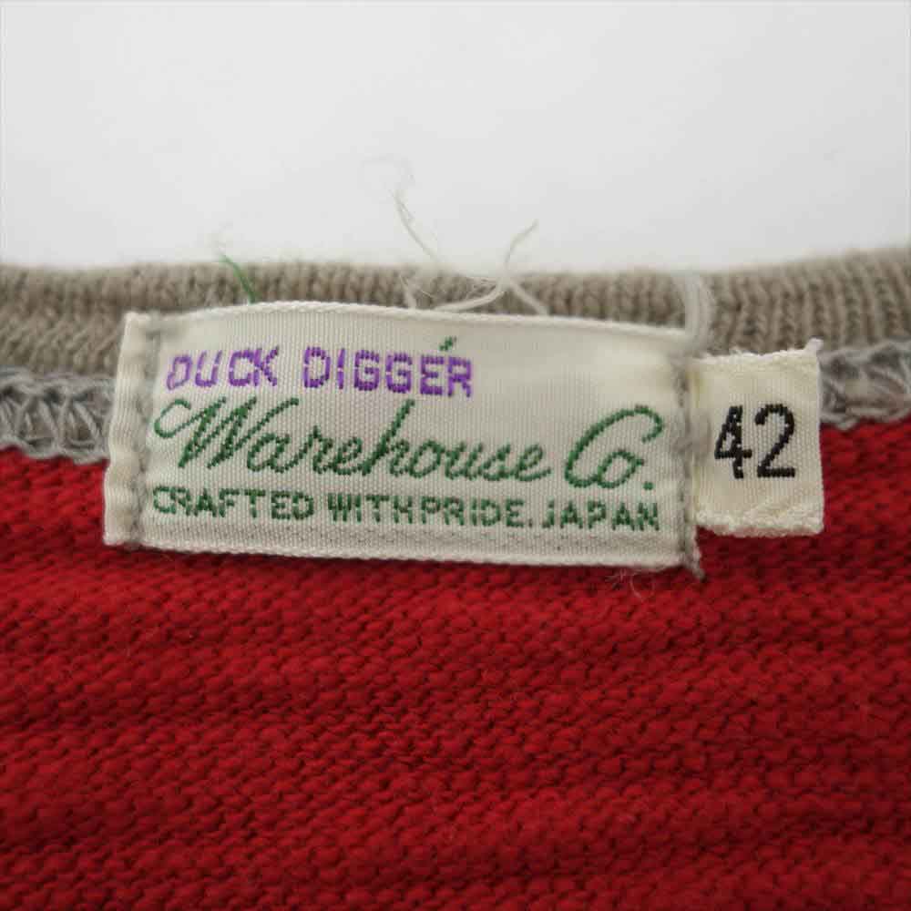 WAREHOUSE ウエアハウス DUCK DIGGER ダック ディガー ボーダー 長袖 カットソー レッド系 ライトブラウン系 42【中古】