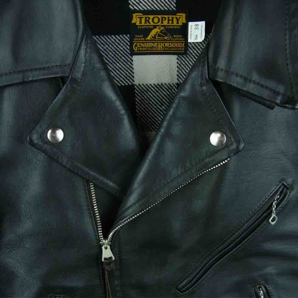 トロフィークロージング 裏地チェック ホースハイド ダブル レザー ライダーズ ジャケット ブラック系 38【中古】